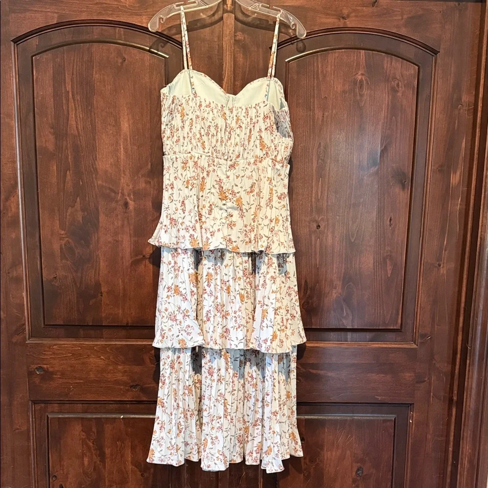 Lulu's Cascading Crush Pale Blue Floral Print Tiered Bustier Midi Dress - Picture 3 of 5